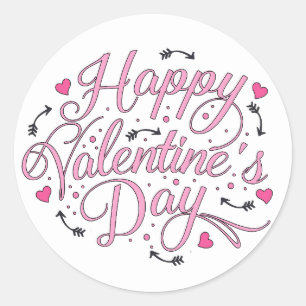 Sticker Rond Flèche de coeur rose Heureuse Sainte-Valentin