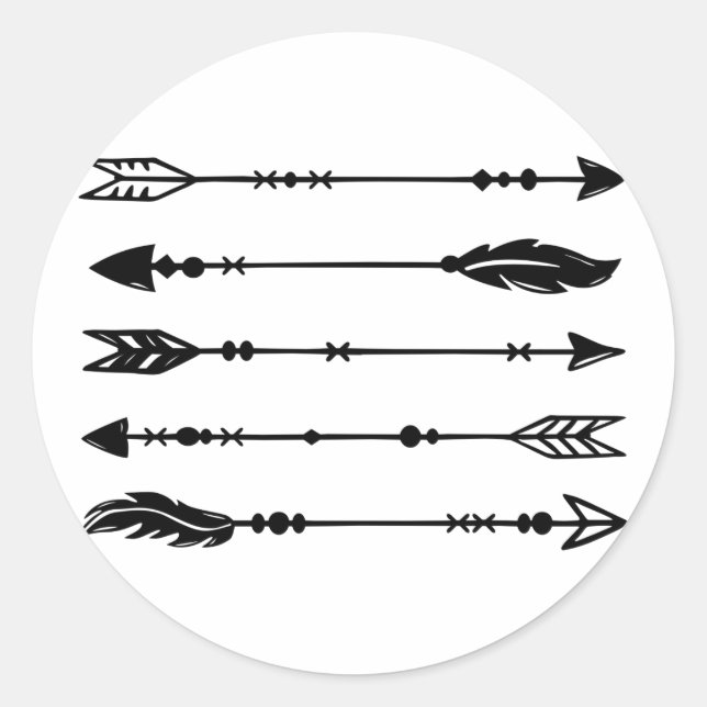 Sticker Rond Flèches de style Boho Noir & Blanc (Devant)