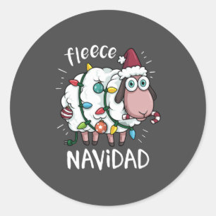 Sticker Rond Fleece Feliz Navidad Funny Cute Sheep Noël