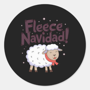 Sticker Rond Fleece Navidad Noël drôle de mouton festif