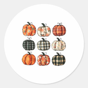 Sticker Rond Fleur à carreaux de saison de citrouille Thanksgiv