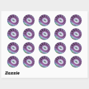 Sticker Rond Fleur Abstraite colorée rose bleu vert fractal