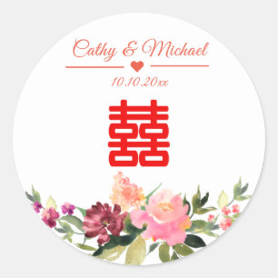 Sticker Rond Fleur aquarelle double bonheur mariage