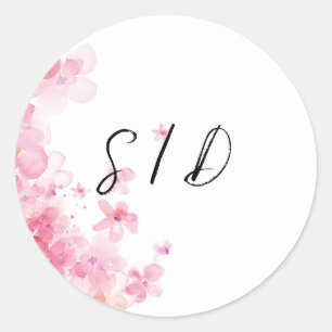 Sticker Rond Fleur aquarelle rose 