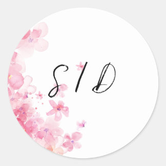 Sticker Rond Fleur aquarelle rose 
