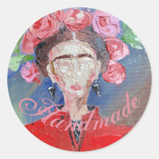Sticker Rond Fleur artisanale ou Merci Frida Kahlo