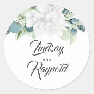 Sticker Rond Fleur blanche et Mariage vert Eucalyptus