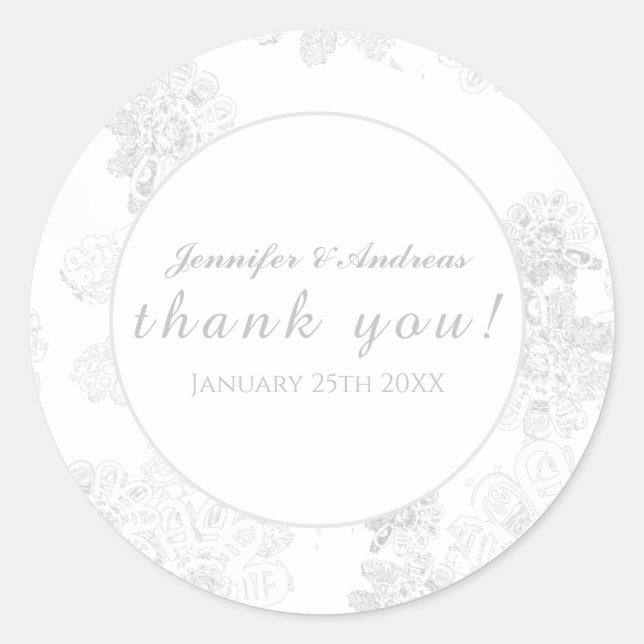 Sticker Rond Fleur blanche sur Merci Mariage blanc ! (Devant)