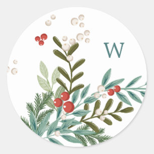 Sticker Rond Fleur Botanique Florale Noël Classique Blanc