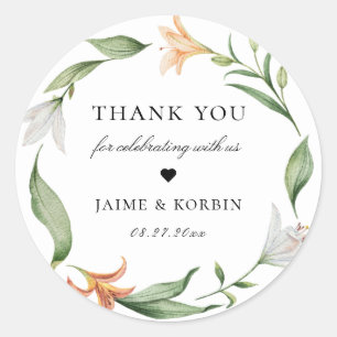 Sticker Rond Fleur botanique Lily Wreath Wedding Favor