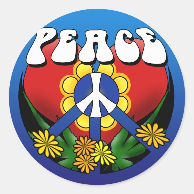 Sticker Rond Fleur Coeur de Paix (Devant)