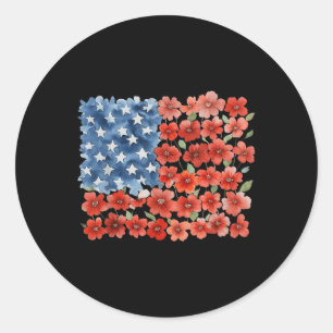 Sticker Rond Fleur Coup de pinceau Drapeau américain 4 juillet