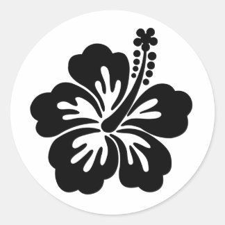 Sticker Rond Fleur d'aloha noir