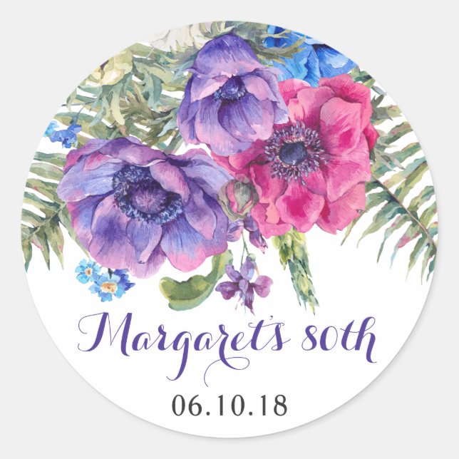 Sticker Rond Fleur d'anémone 80e anniversaire (Devant)