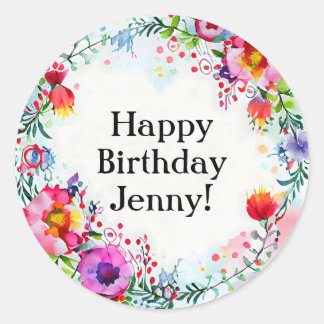 Sticker Rond Fleur d'aquarelle couleur vive Anniversaire