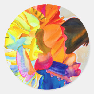 Sticker Rond Fleur d'aquarelle Neon Carnation