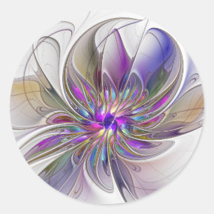 Sticker Rond Fleur d'art fractal abstrait énergique et coloré