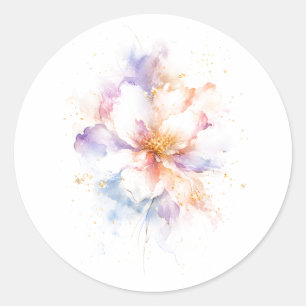 Sticker Rond Fleur de aquarelle pastel avec accents dorés Art