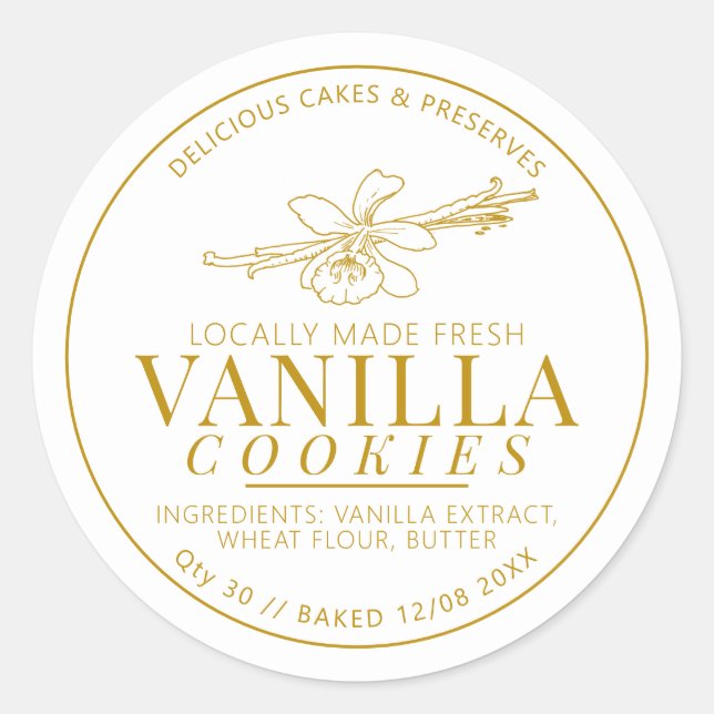 Sticker Rond Fleur de biscuits vanille et dessin de haricots en (Devant)