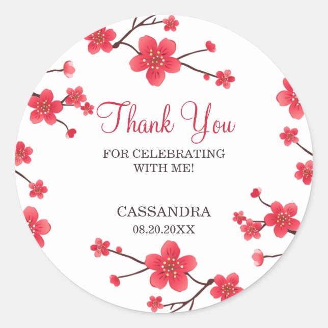 Sticker Rond Fleur de cerise rouge sucrée Sakura Fleur Annivers (Devant)