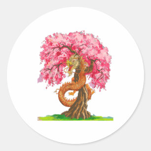 Sticker Rond Fleur de cerisier Dragon chinois Nouvel An chinois