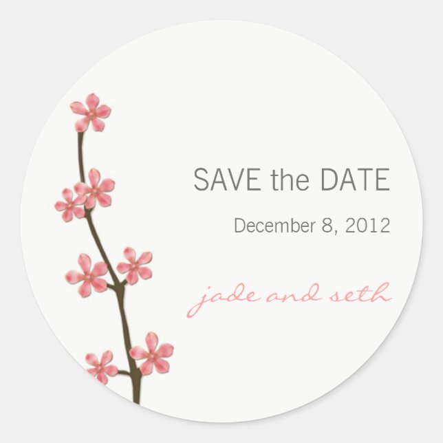 Sticker Rond fleur de cerisier enregistrer la date (Devant)