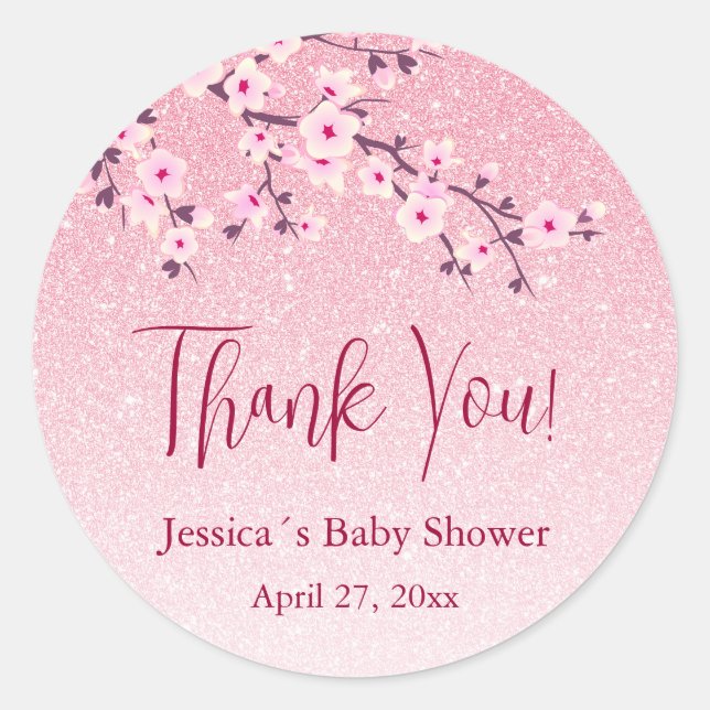 Sticker Rond Fleur de cerisier fleuri Baby shower fille rose (Devant)