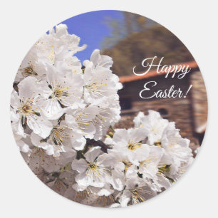 Sticker Rond Fleur de cerisier. Joyeux Pâques.
