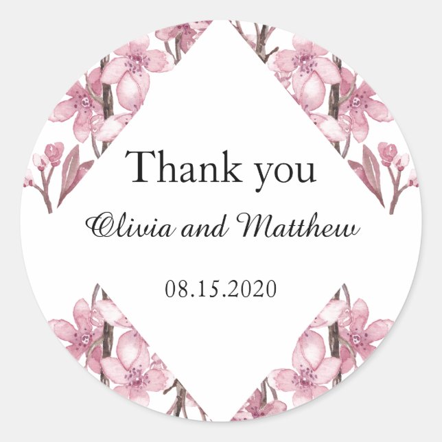 Sticker Rond Fleur de cerisier rose. Merci mariage floral (Devant)