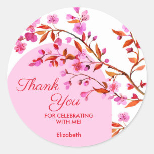 Sticker Rond Fleur de cerisier Sakura rose blanc Anniversaire