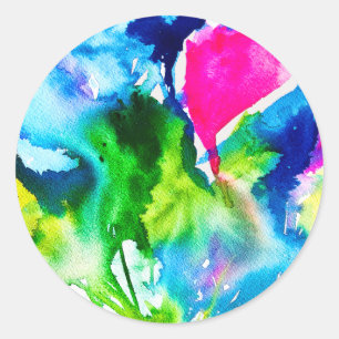 Sticker Rond Fleur de cyclamen rose Aquarelle abstraite