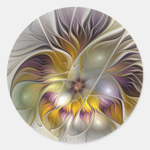 Sticker Rond Fleur de fantaisie fractale moderne abstraite et c