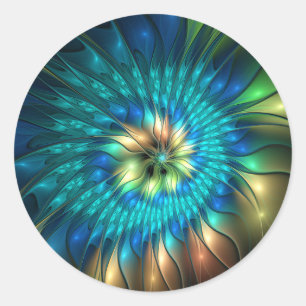Sticker Rond Fleur de fantaisie lumineuse, fractale abstraite c