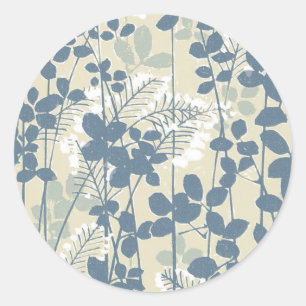 Sticker Rond Fleur de feuille bleue asiatique japonaise