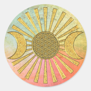 Sticker Rond Fleur de la vie avec la lune