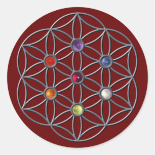 Sticker Rond Fleur de la vie Chakras Gemstone