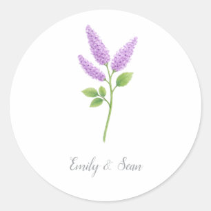 Sticker Rond Fleur de lilas violet Monogramme de mariage person