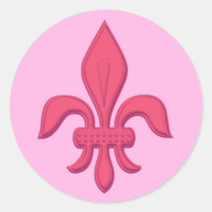 Sticker Rond Fleur de Lis à Fuchsia rose sur rose clair