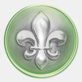Sticker Rond Fleur de Lis en argent et vert Revêtu