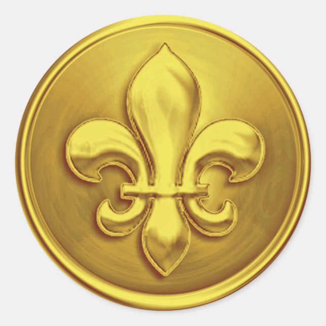 Sticker Rond Fleur de Lis Jaune Enveloppe Sceau Embossé Look (Devant)