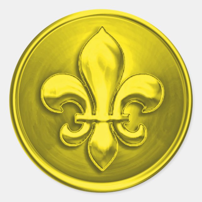 Sticker Rond Fleur de Lis Jaune Enveloppe Sceau Embossé Look (Devant)