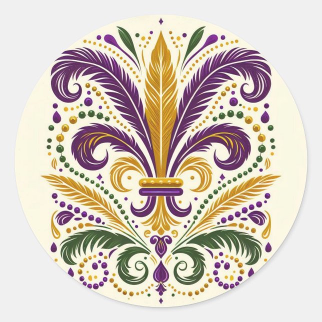 Sticker Rond Fleur de lis jaune et vert violet (Devant)