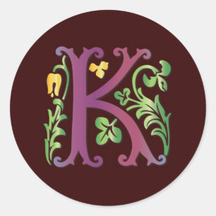 Sticker Rond Fleur de lis K Monogramme