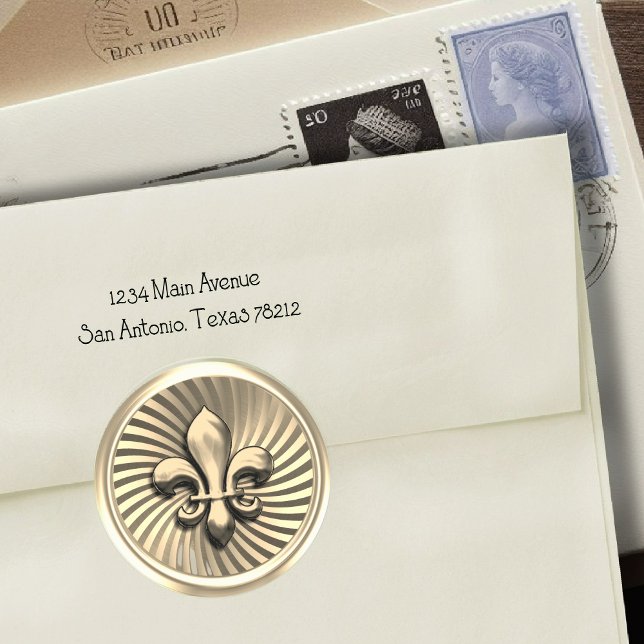 Sticker Rond Fleur de Lis sur Arrière - plan or (Créateur téléchargé)