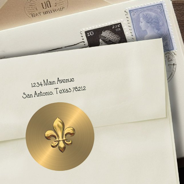 Sticker Rond Fleur de Lis sur Arrière - plan or (Créateur téléchargé)