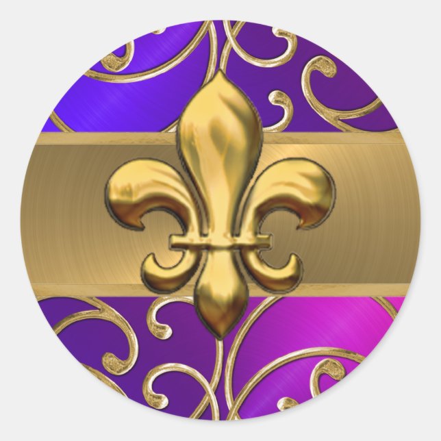 Sticker Rond Fleur de Lis violet rose et doré (Devant)