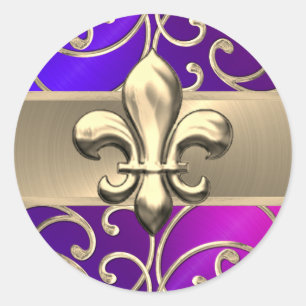 Sticker Rond Fleur de Lis violet rose et doré
