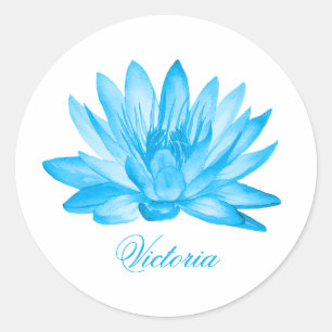 Sticker Rond Fleur de lotte bleue personnalisée
