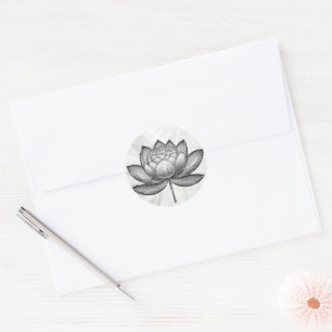 Sticker Rond Fleur de lotus dessinée à la main sacrée, nénuphar