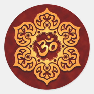 Sticker Rond Fleur de Lotus rouge d'or OM